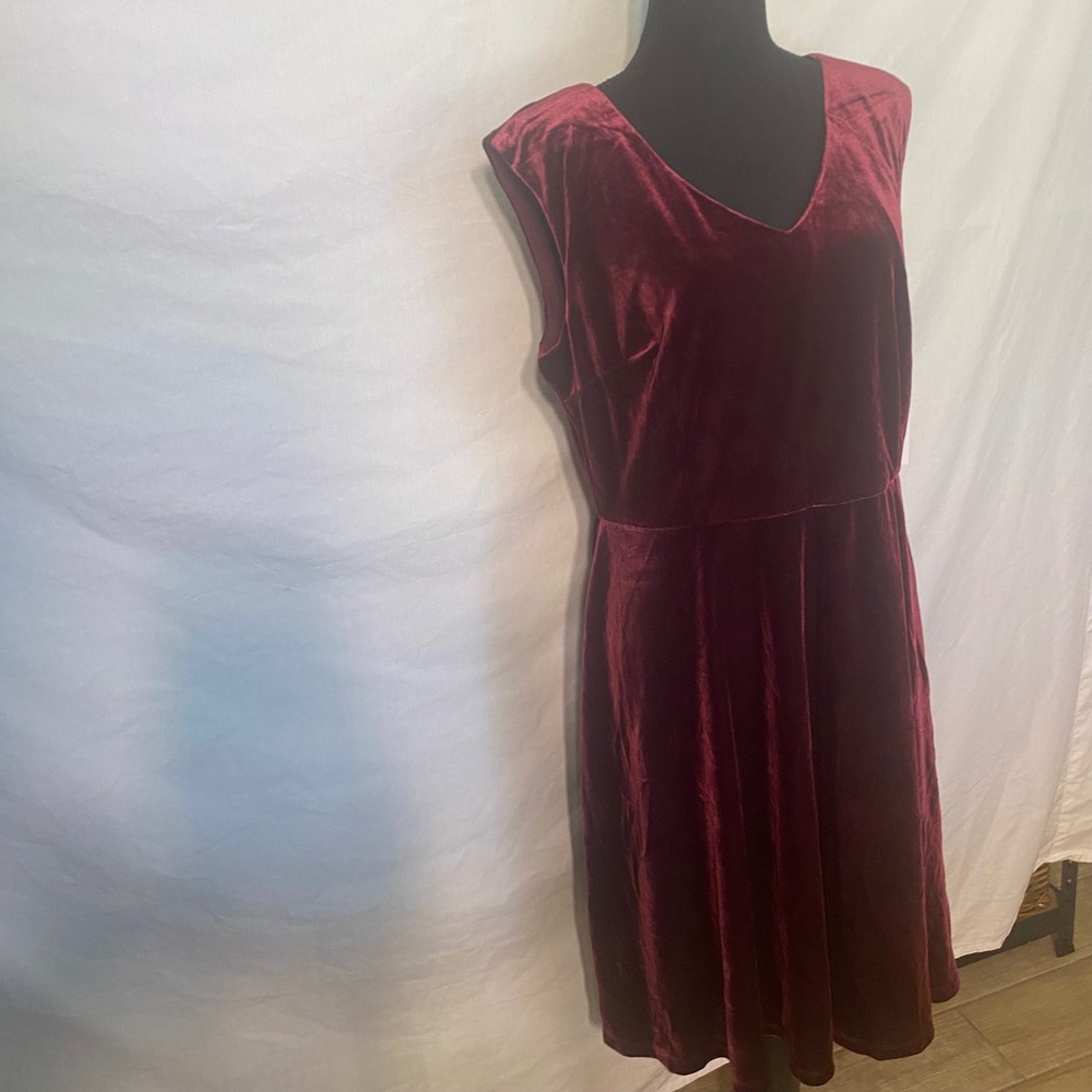 London Style Collection‎ Petites Wine Velvet V-Neck A-Line Dress 16P NWT